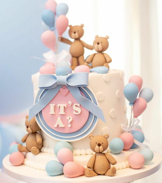 Simple Teddy Bear Reveal Cake