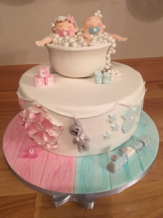 One Tier Boy and Girl Shower Taking Cake