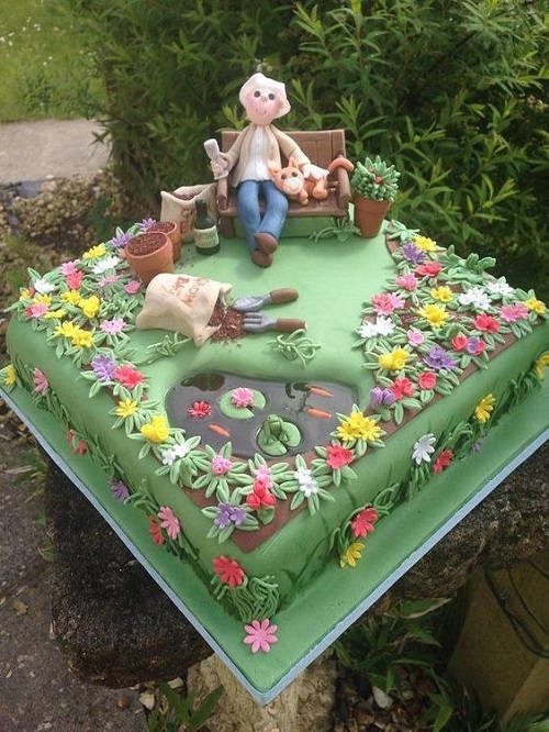 Old Man with his Dog in Garden Themed Cake