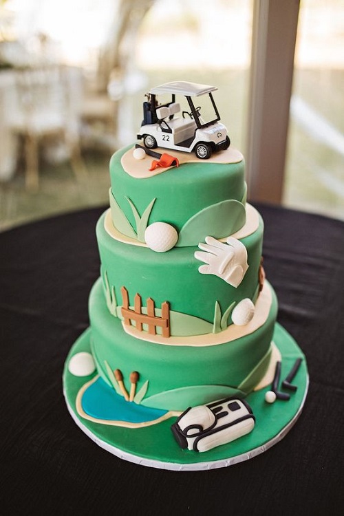 Three Tier Golf Cake With Car on Top 