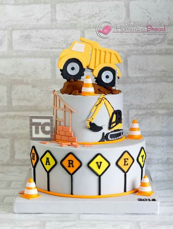 2 Tier Cake With Truck and Building Site 