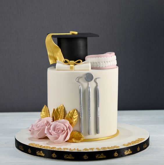 Dentist Graduation Hat and Teeth on Cake