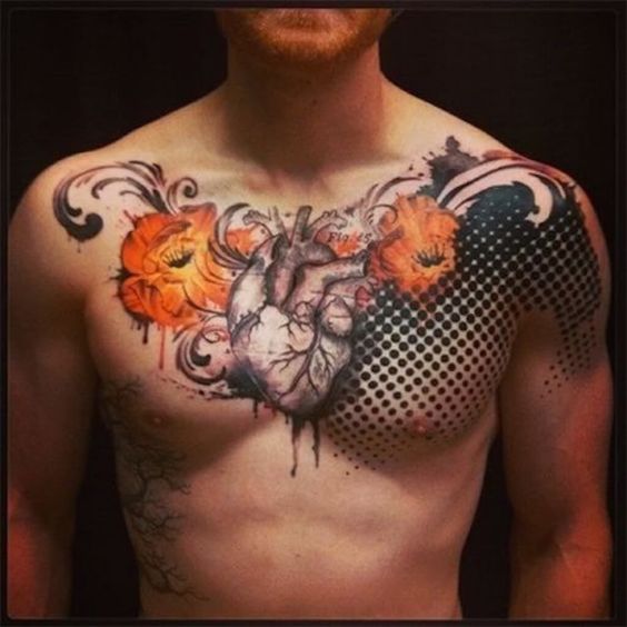 Heart Tattoo in Chest