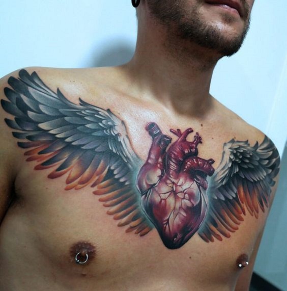 Heart Tattoo with Wings in Chest