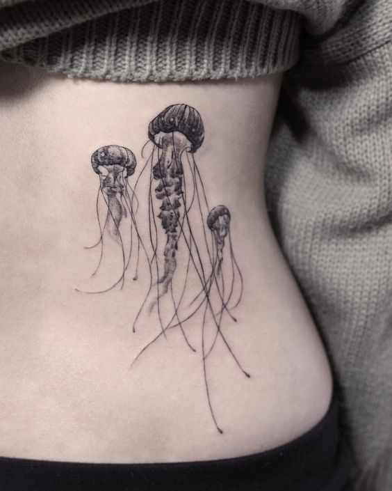3 Jellyfish tattoos in stomach