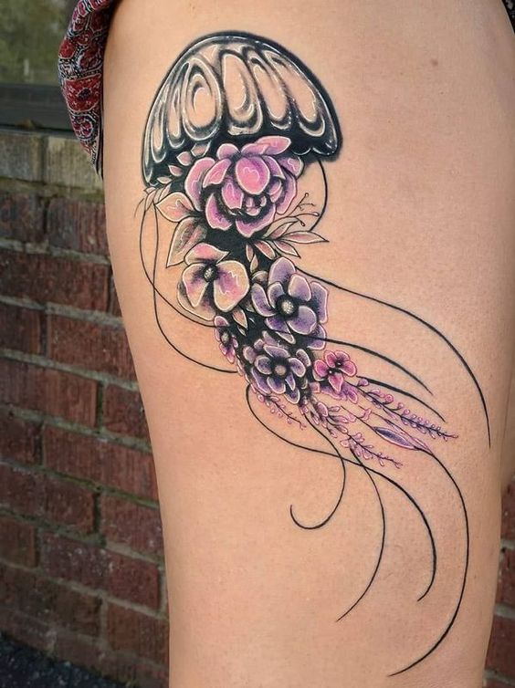 Purple Coloured Jellyfish Tattoo