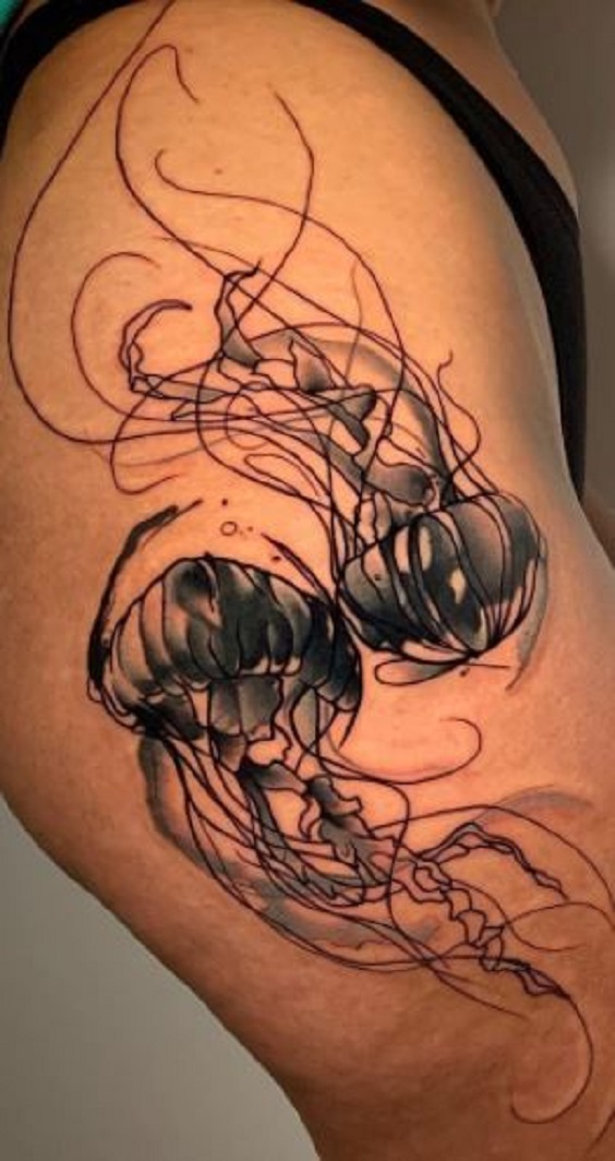 2 Opposite Direction Jellyfish Tattoos